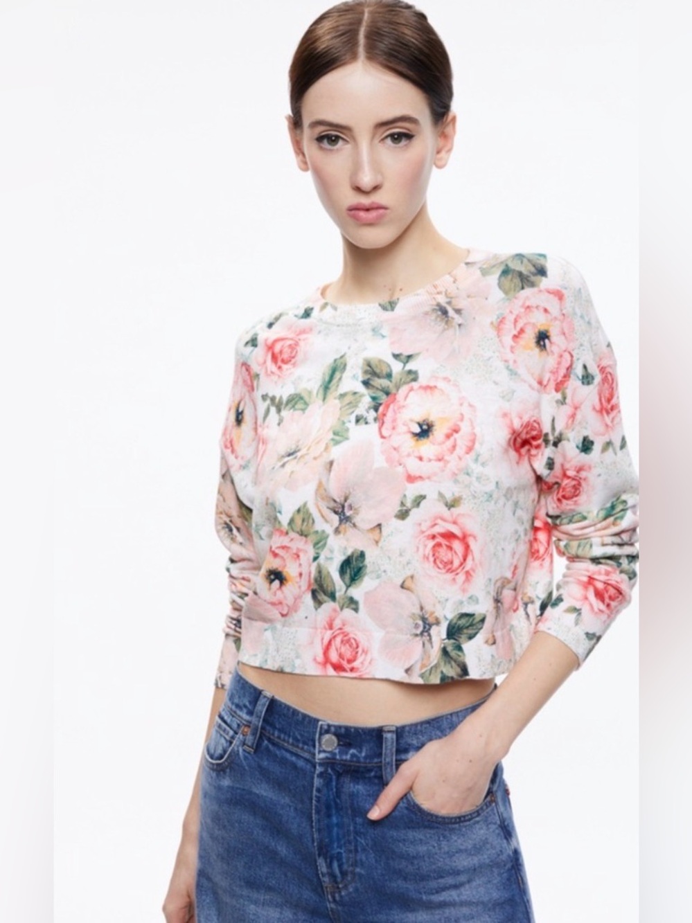 Alice + Olivia Gleeson Floral Pullover Print Sweater Womens Large